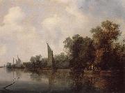 RUYSDAEL, Salomon van A Rievr with Fishermen Drawing a Net oil painting reproduction